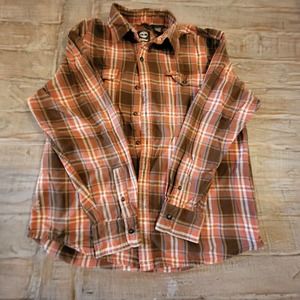 Timberland Long Sleeve Plaid Shirt Red Brown White Mens Size Large